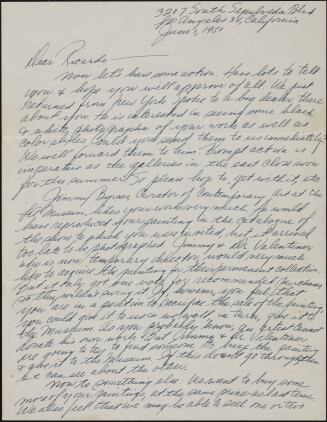 Correspondence from Josephine “Jo” Kantor (later Morris) and Paul Kantor to Richard Diebenkorn