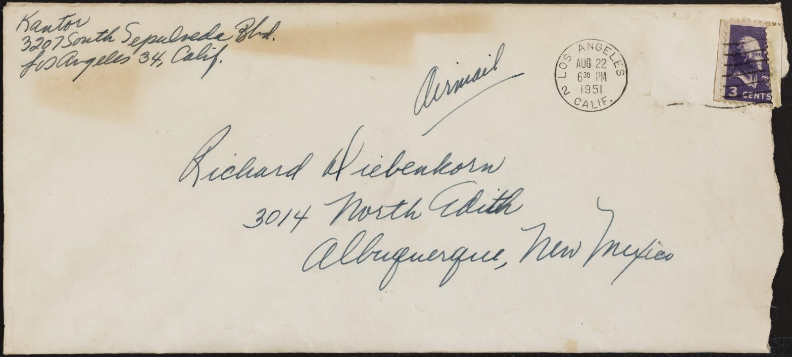 Correspondence from Josephine “Jo” Kantor (later Morris) and Paul Kantor to Richard Diebenkorn