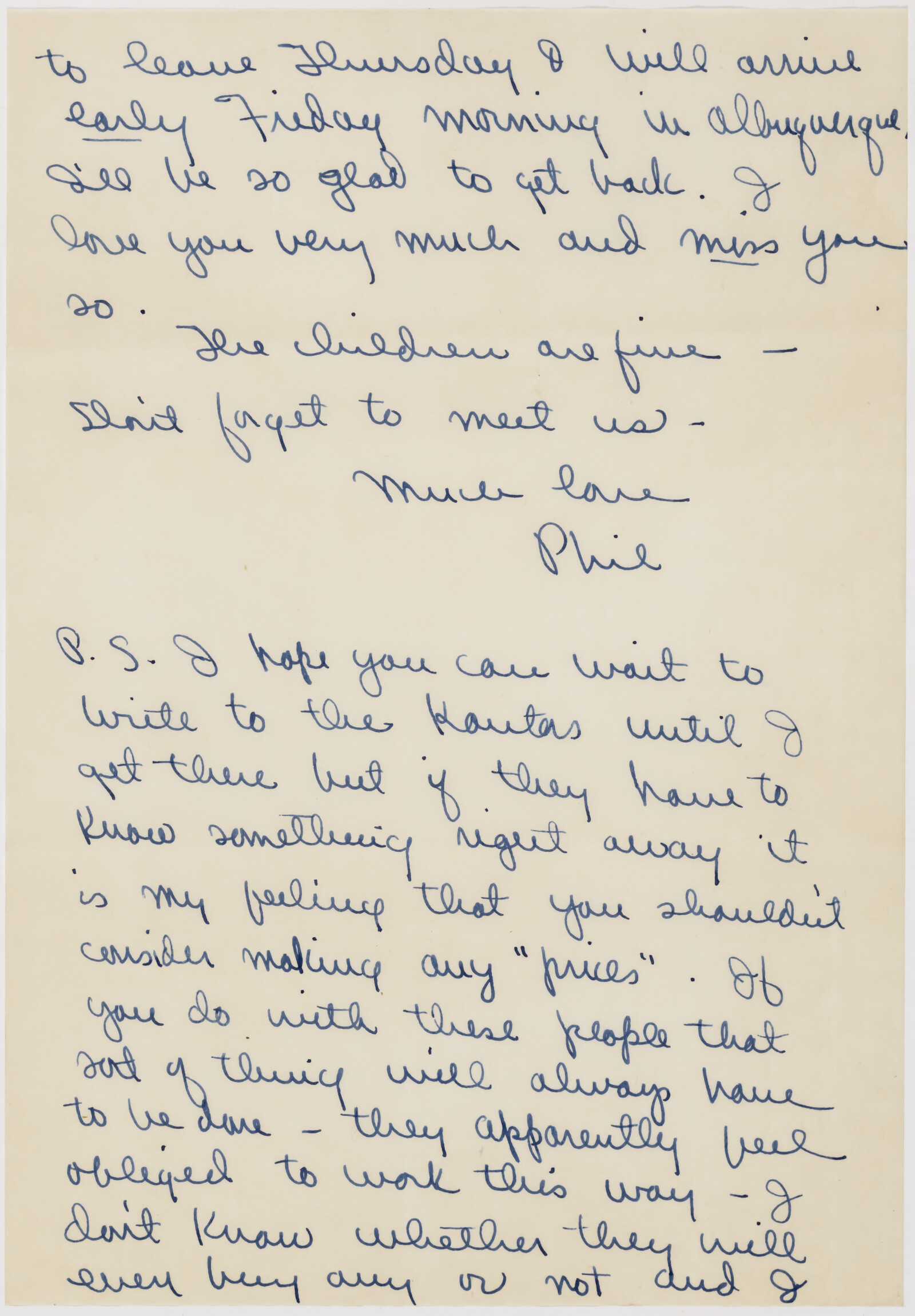 Correspondence from Phyllis Diebenkorn to Richard Diebenkorn