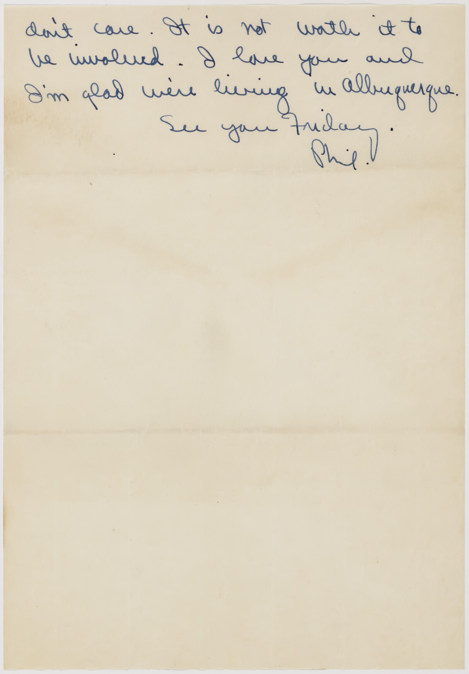 Correspondence from Phyllis Diebenkorn to Richard Diebenkorn