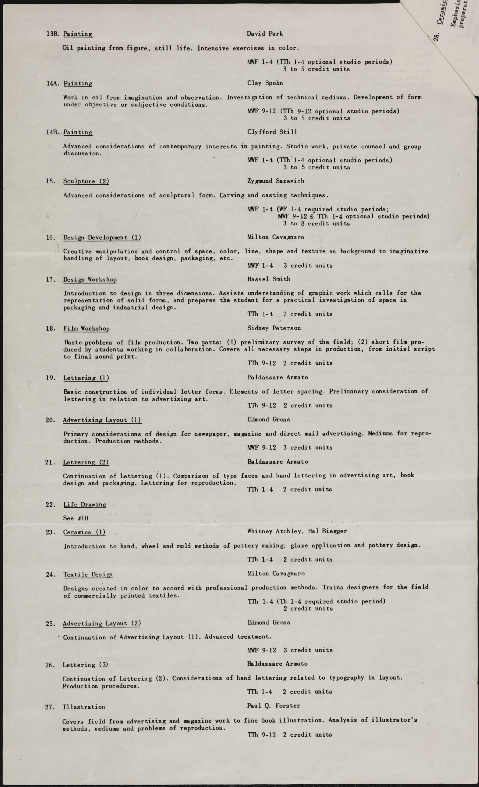 San Francisco Art Association. California School of Fine Arts. Bender Grant. Douglas MacAgy. Monroe Deutsch. 1946-1949