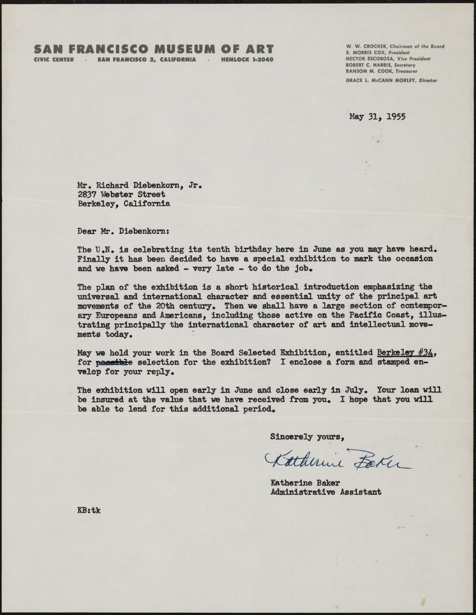 San Francisco Museum of Art. Johnston, Crapsey, Humphrey, Kong, Baker, Morley. 1952-1956