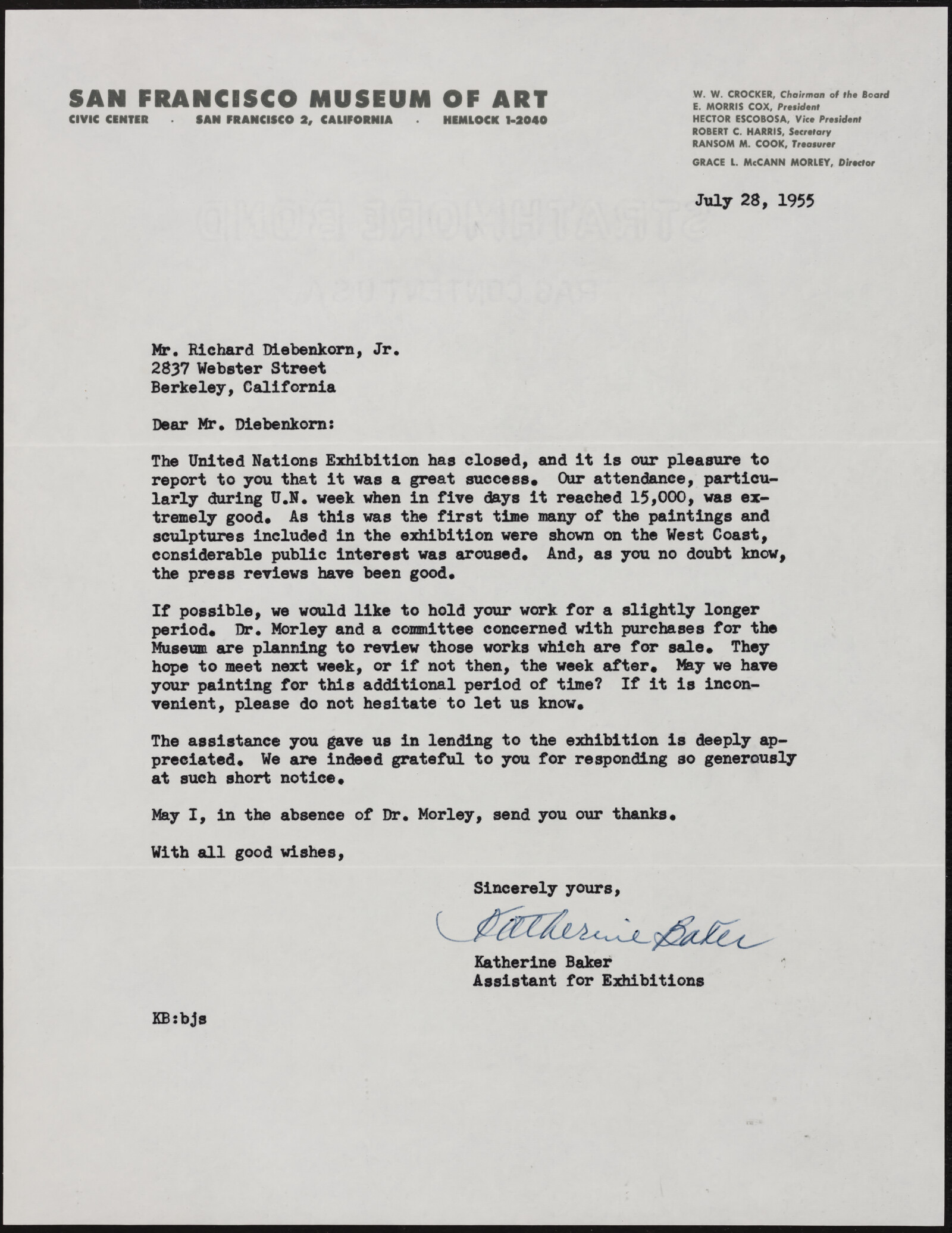San Francisco Museum of Art. Johnston, Crapsey, Humphrey, Kong, Baker, Morley. 1952-1956