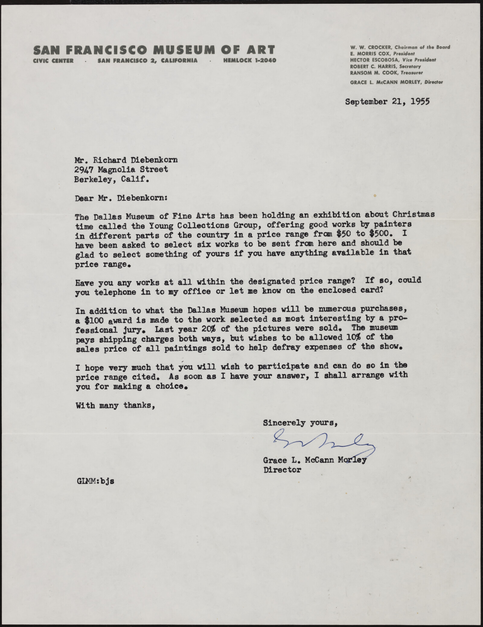 San Francisco Museum of Art. Johnston, Crapsey, Humphrey, Kong, Baker, Morley. 1952-1956