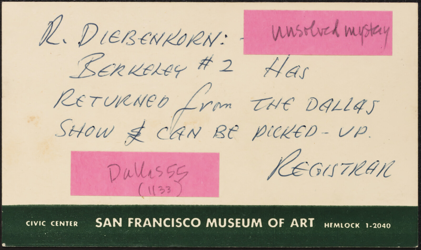 San Francisco Museum of Art. Johnston, Crapsey, Humphrey, Kong, Baker, Morley. 1952-1956