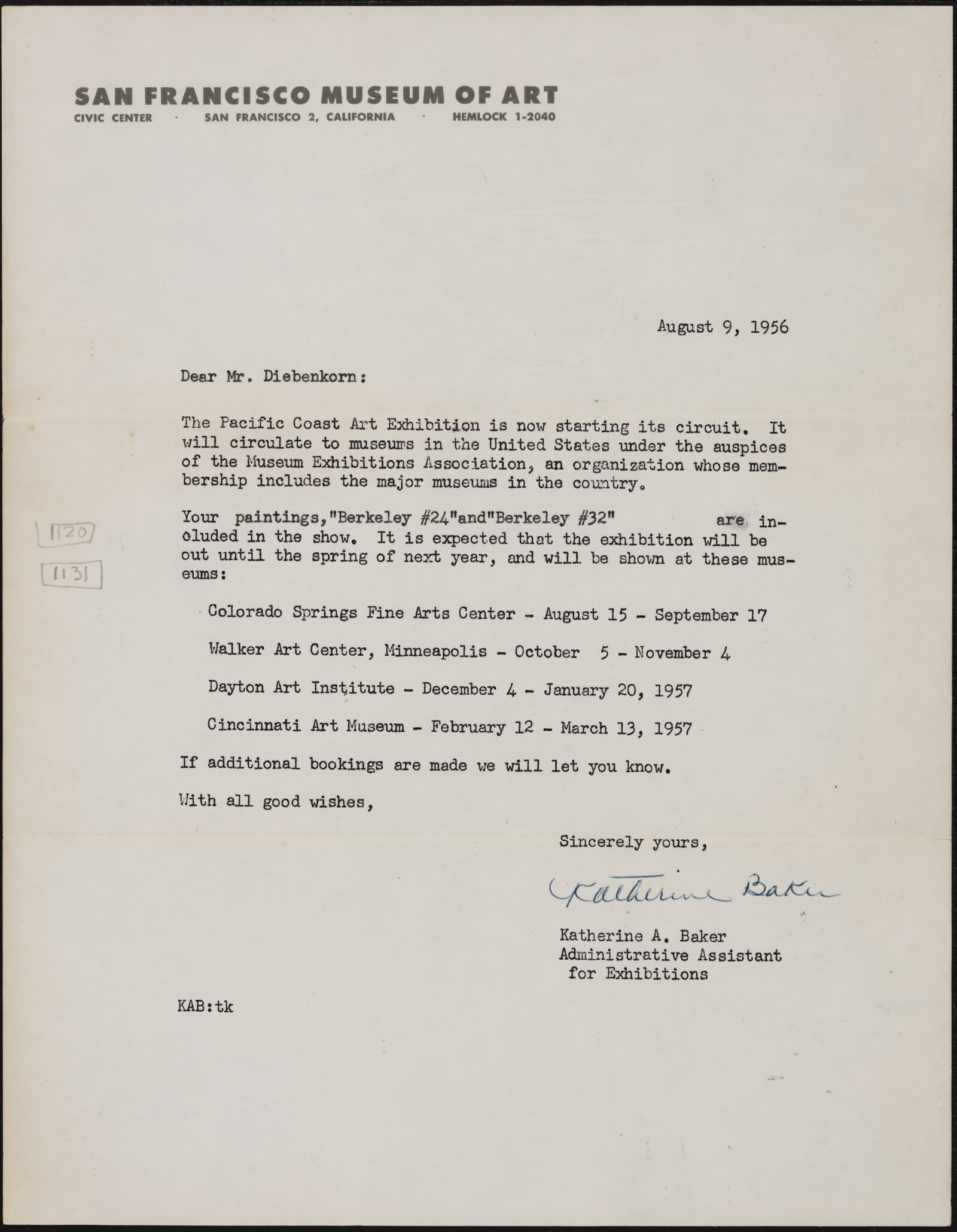 San Francisco Museum of Art. Johnston, Crapsey, Humphrey, Kong, Baker, Morley. 1952-1956