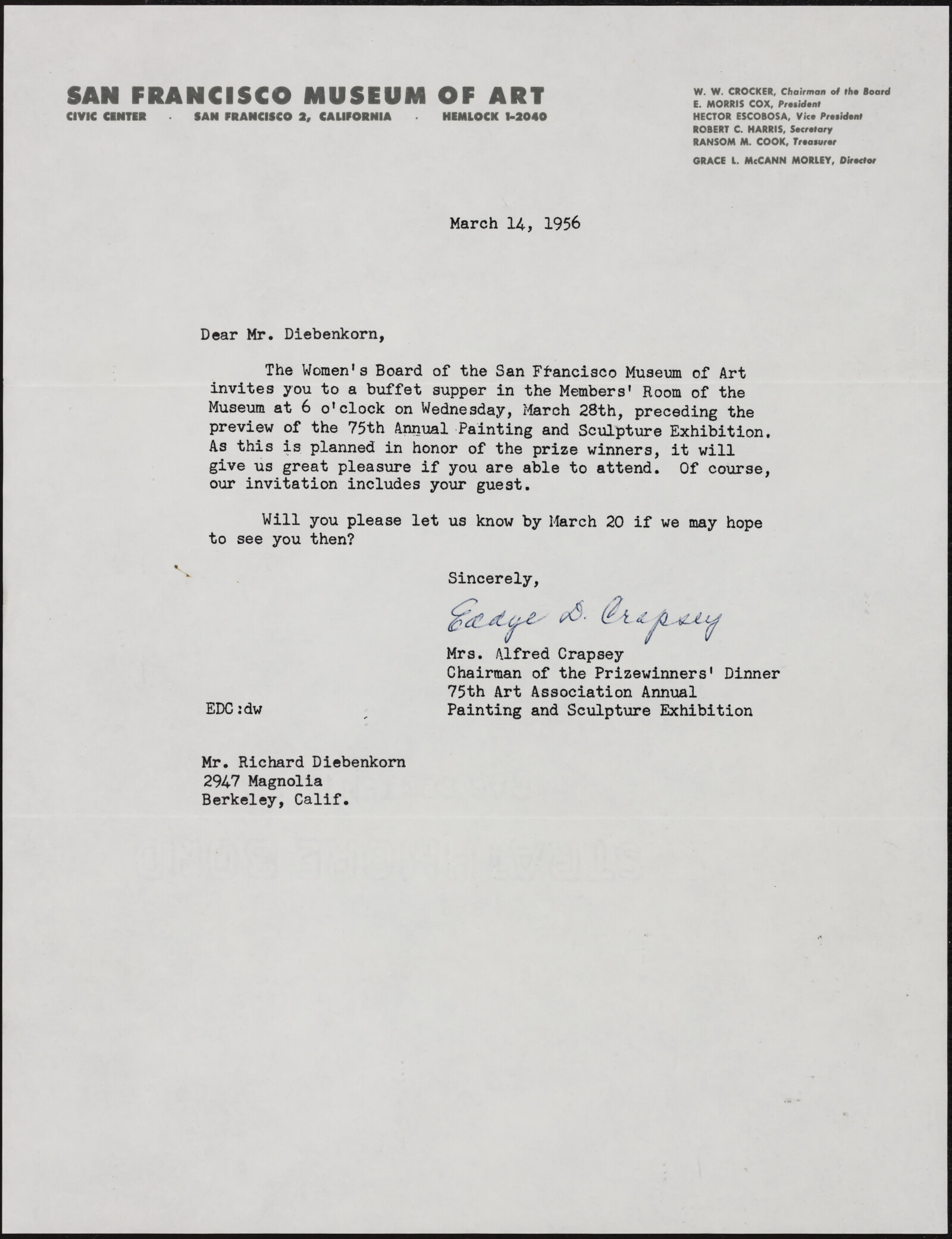 San Francisco Museum of Art. Johnston, Crapsey, Humphrey, Kong, Baker, Morley. 1952-1956
