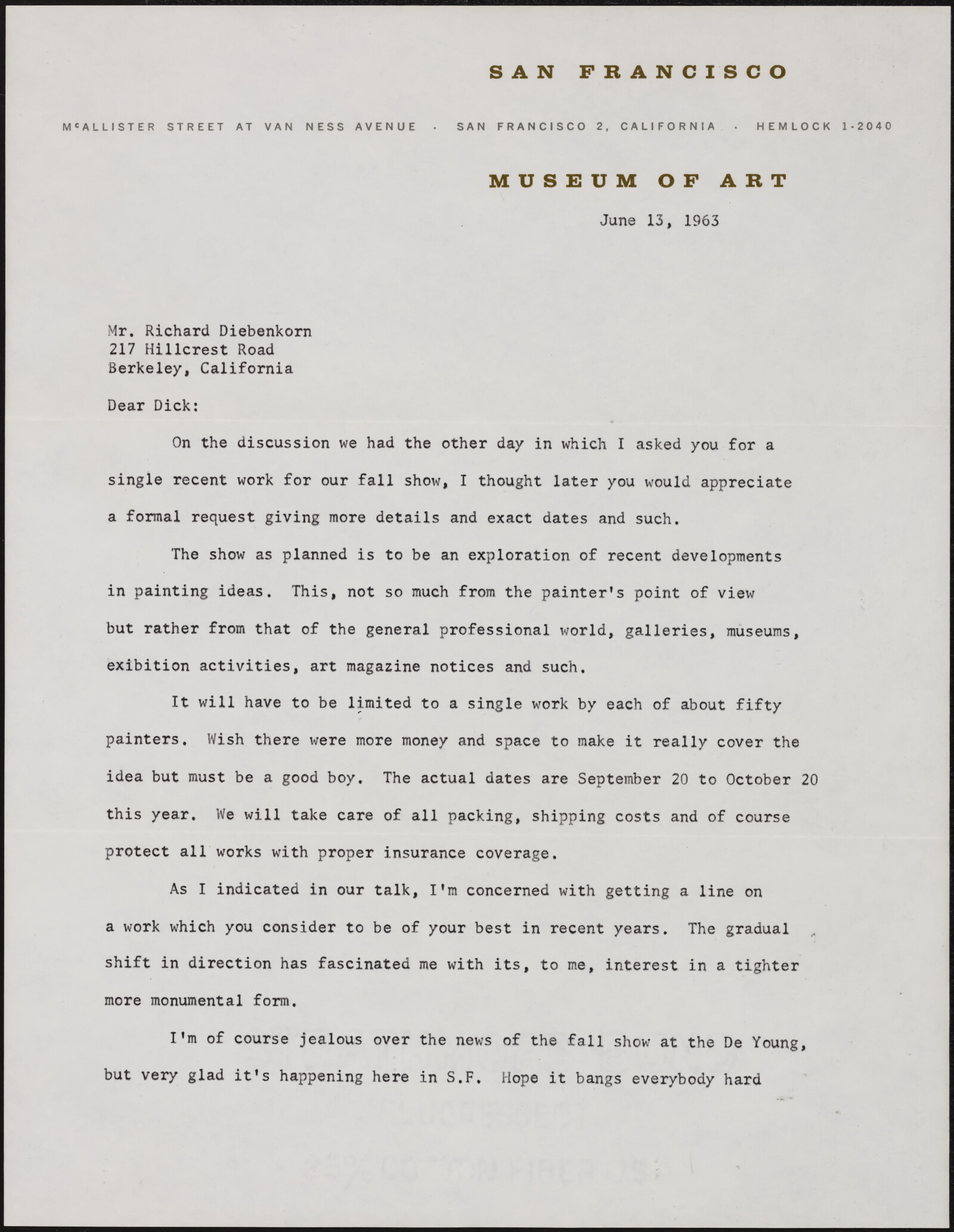 San Francisco Museum of Art. Johnston, Crapsey, Humphrey, Kong, Baker, Morley. 1952-1956