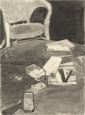 Untitled (Still Life, Table Top, Cane Chair)