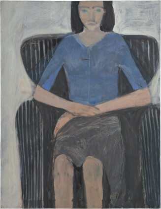 Seated Woman in Striped Chair