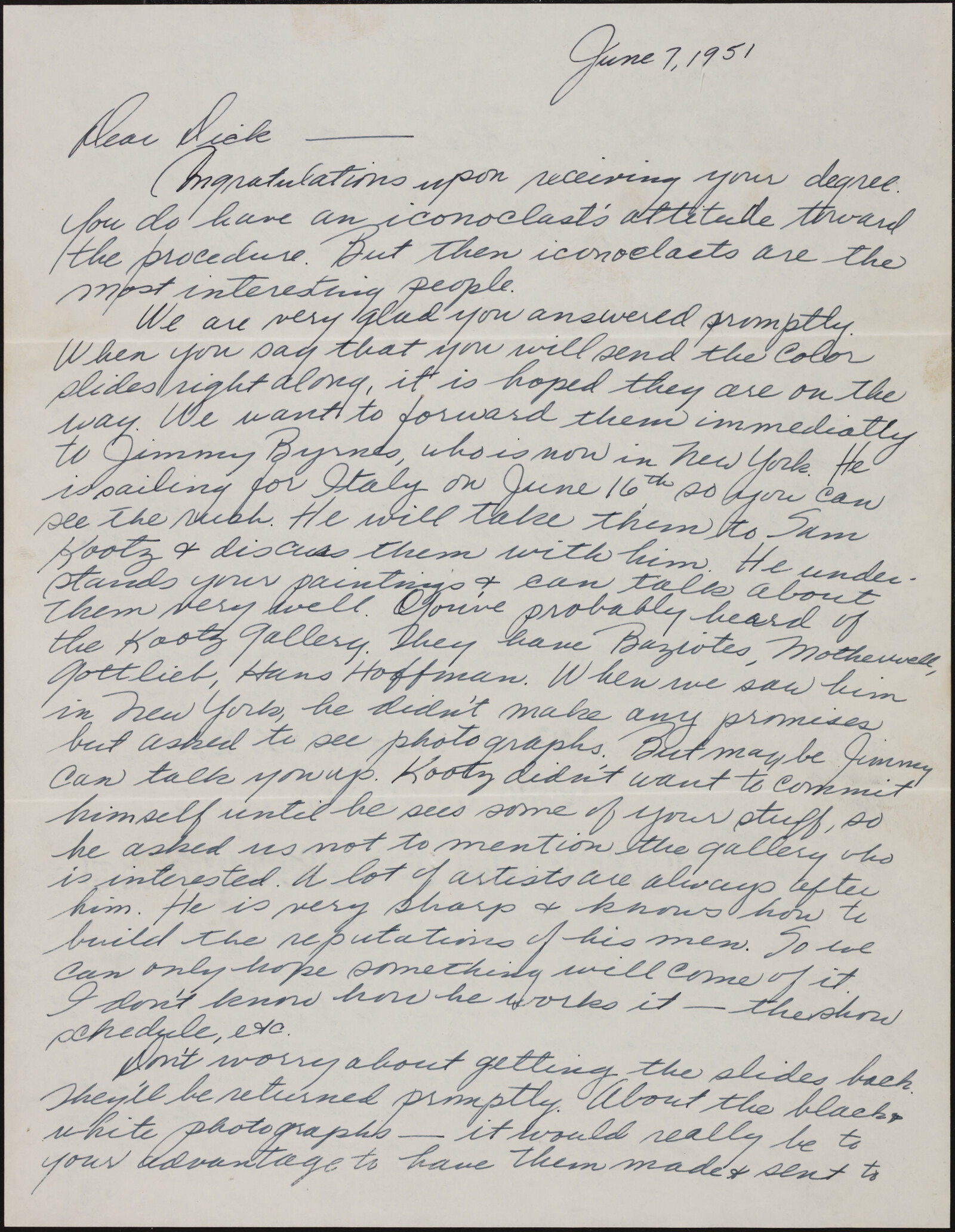 Correspondence from Josephine “Jo” Kantor (later Morris) and Paul Kantor to Richard Diebenkorn