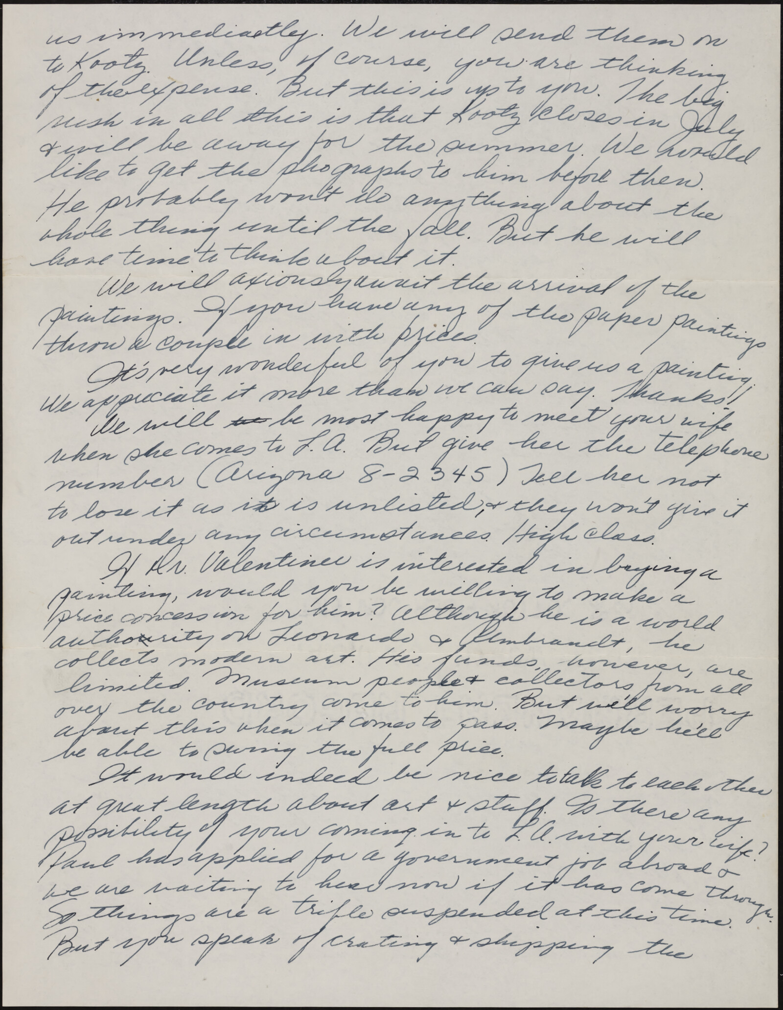 Correspondence from Josephine “Jo” Kantor (later Morris) and Paul Kantor to Richard Diebenkorn