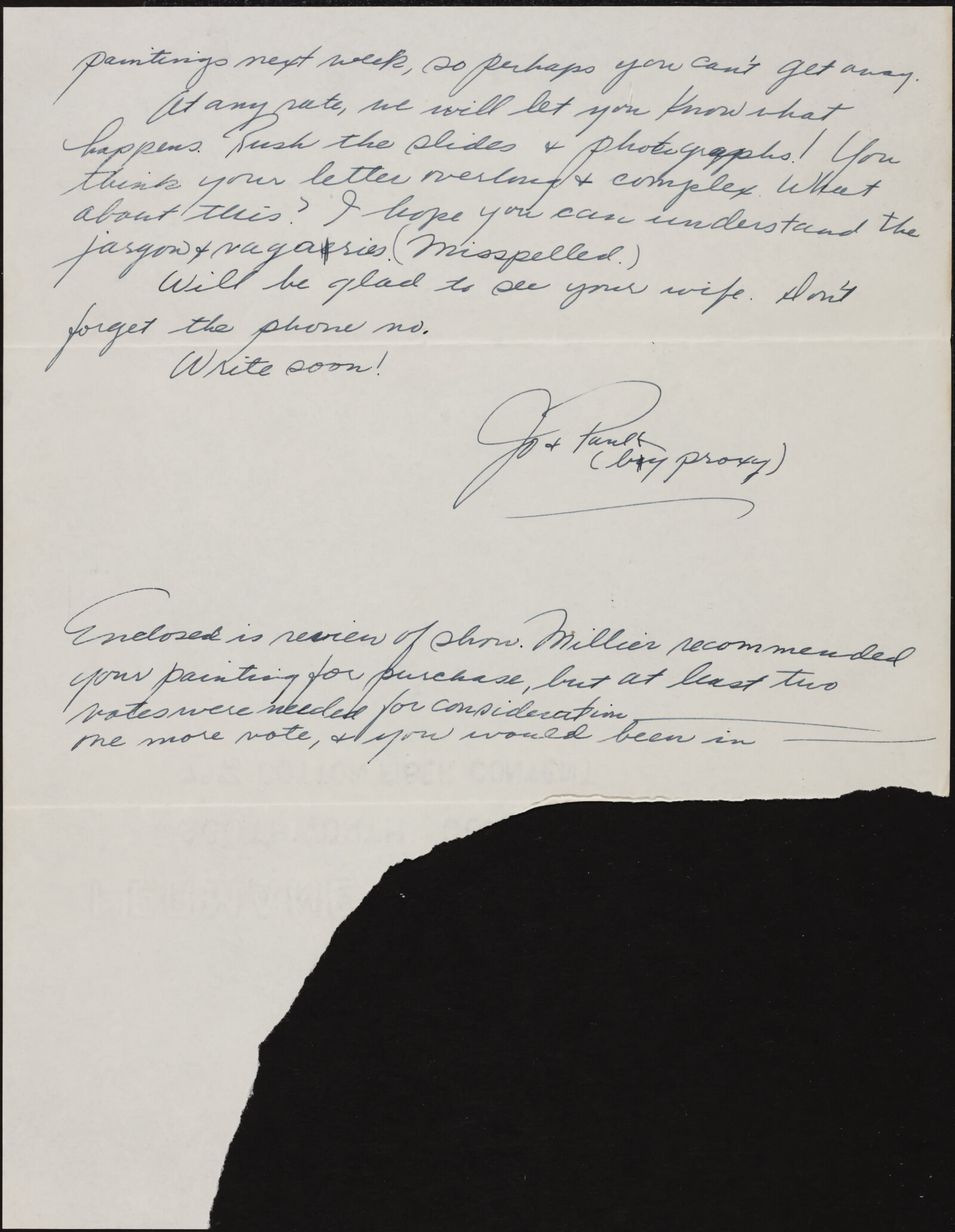 Correspondence from Josephine “Jo” Kantor (later Morris) and Paul Kantor to Richard Diebenkorn