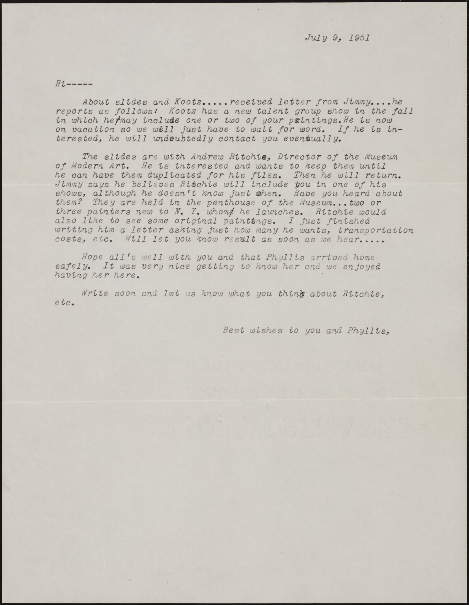 Correspondence from Josephine “Jo” Kantor (later Morris) and Paul Kantor to Richard Diebenkorn