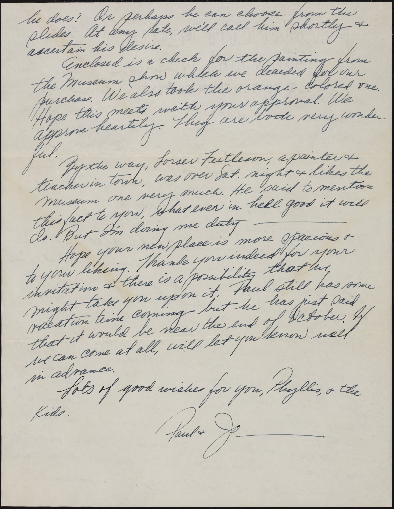 Correspondence from Josephine “Jo” Kantor (later Morris) and Paul Kantor to Richard Diebenkorn