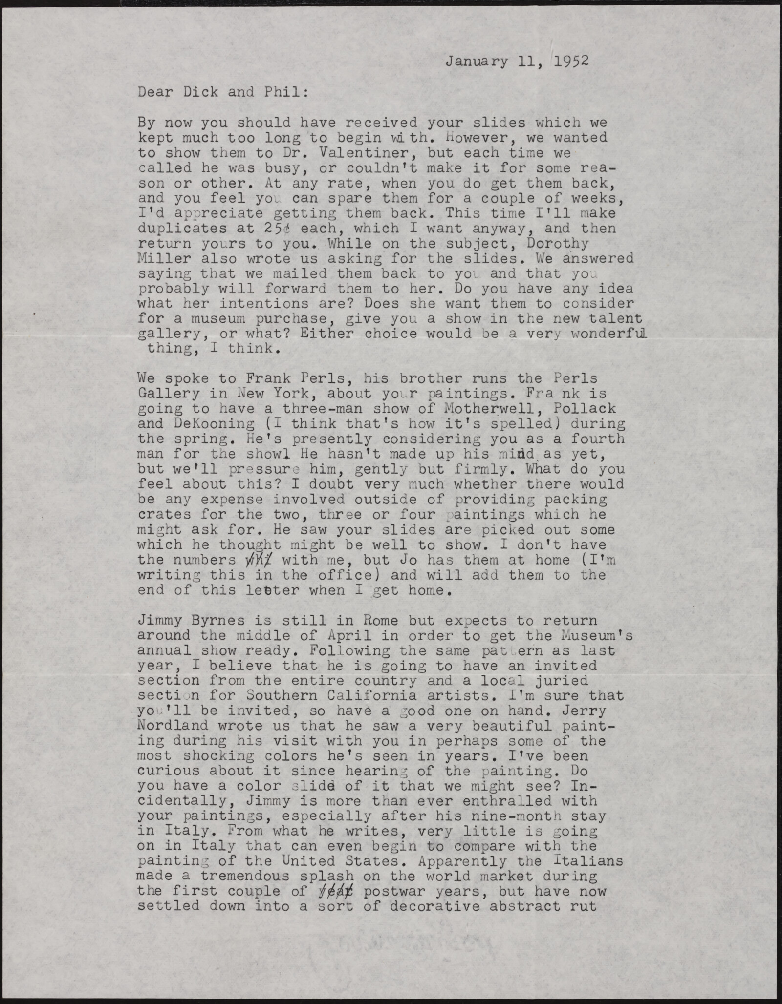 Correspondence from Paul Kantor to Richard and Phyllis Diebenkorn