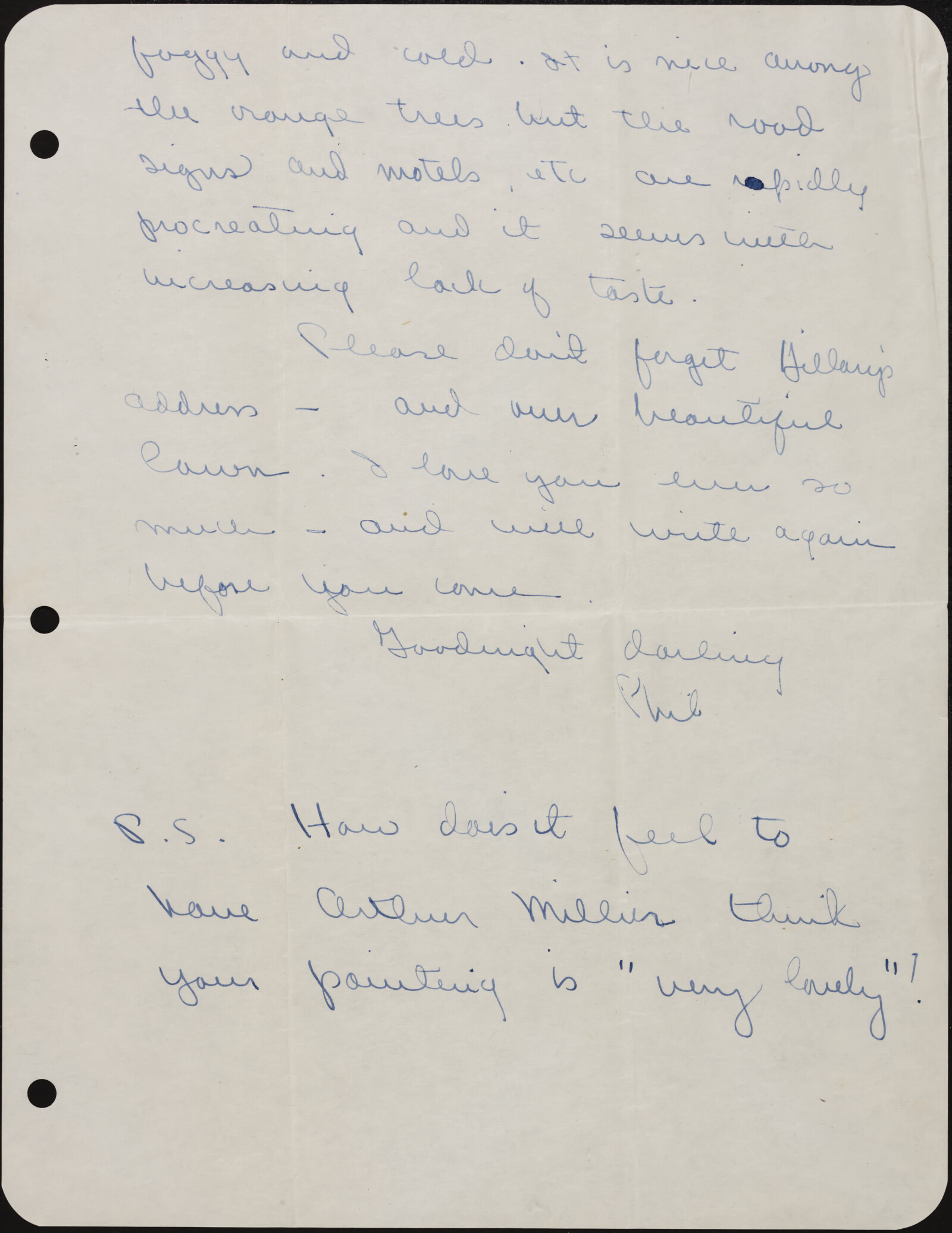 Correspondence from Phyllis Diebenkorn to Richard Diebenkorn