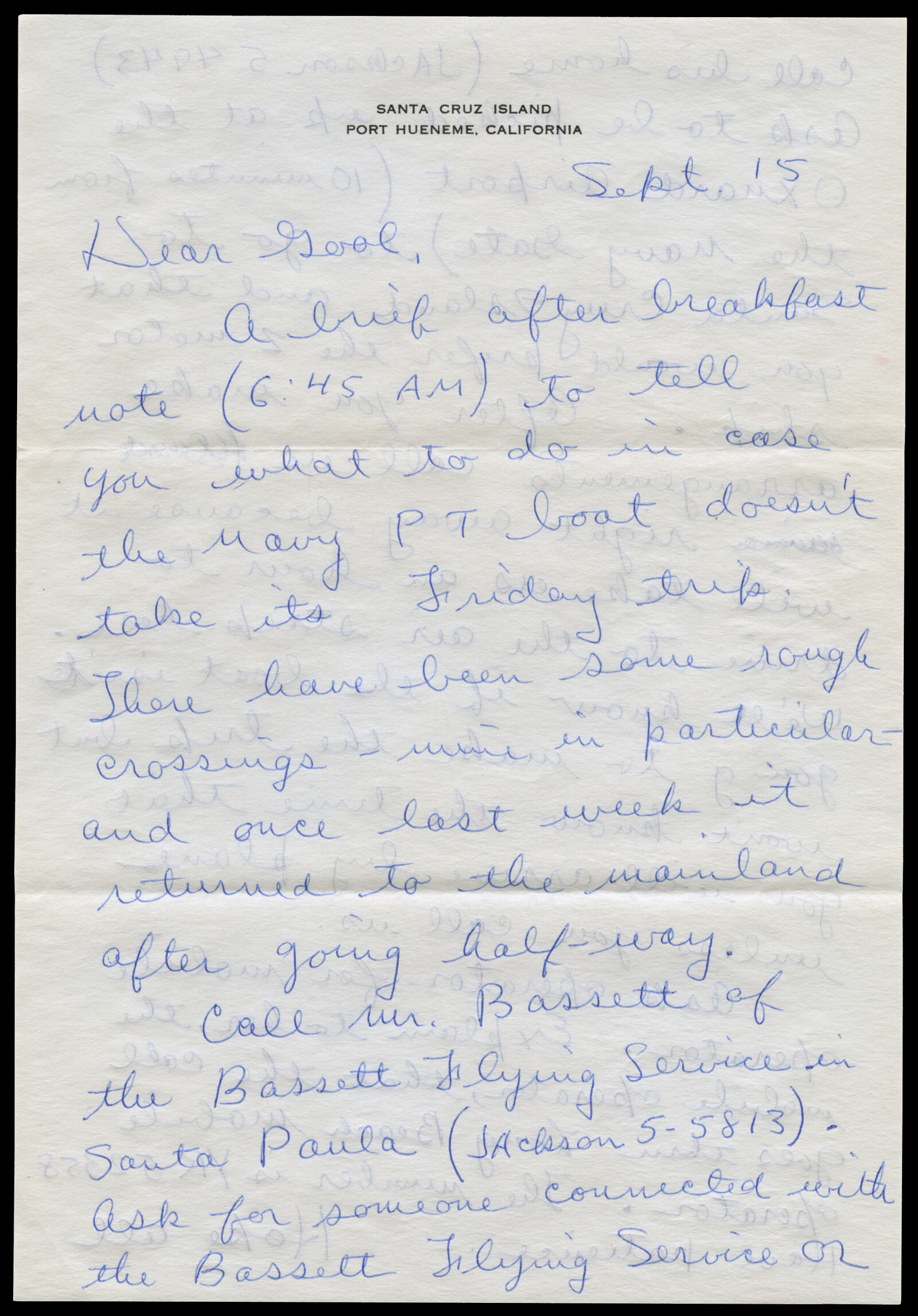 Correspondence from Richard Diebenkorn to Phyllis Diebenkorn