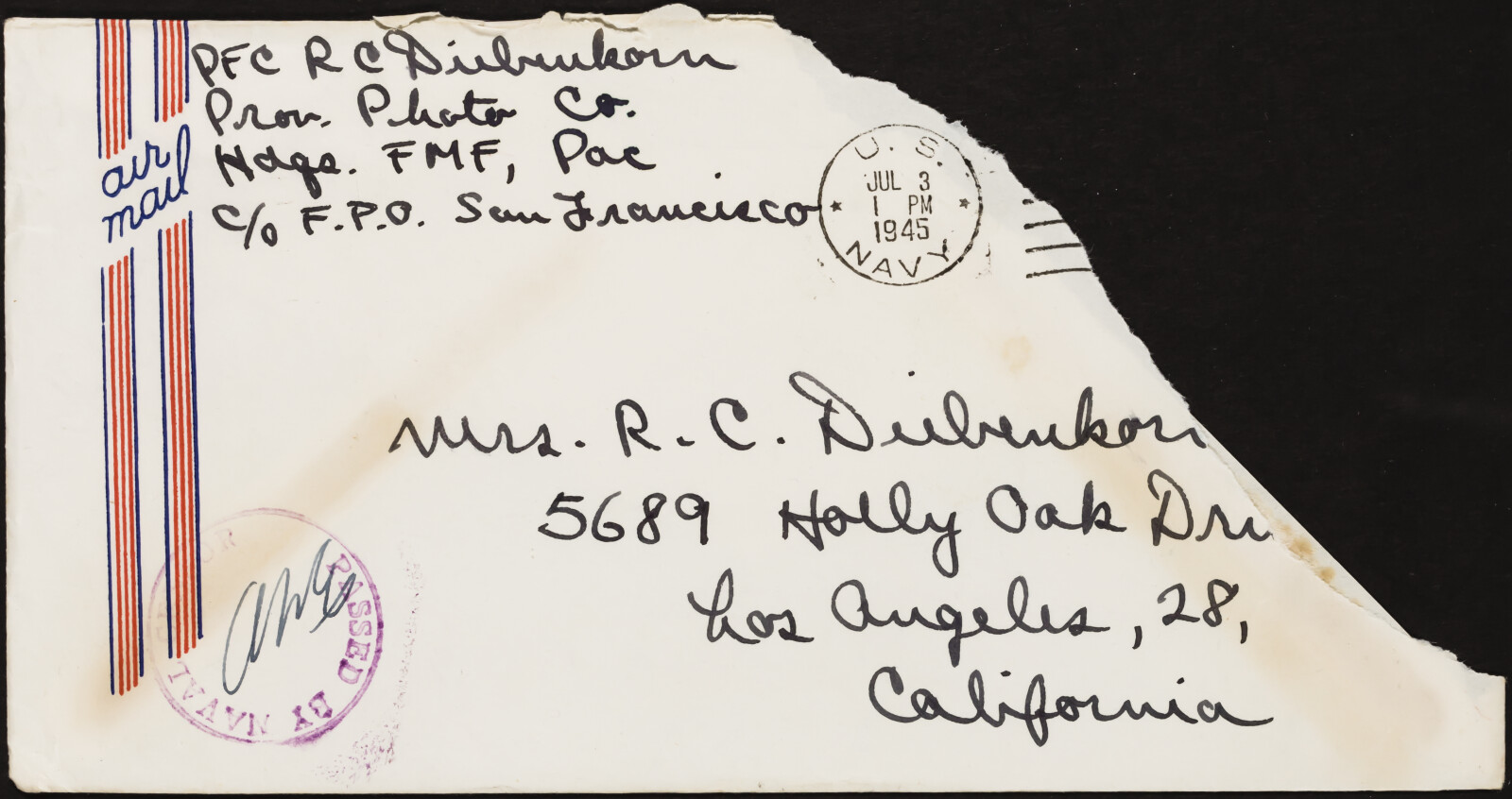 Correspondence from Richard Diebenkorn to Phyllis Diebenkorn