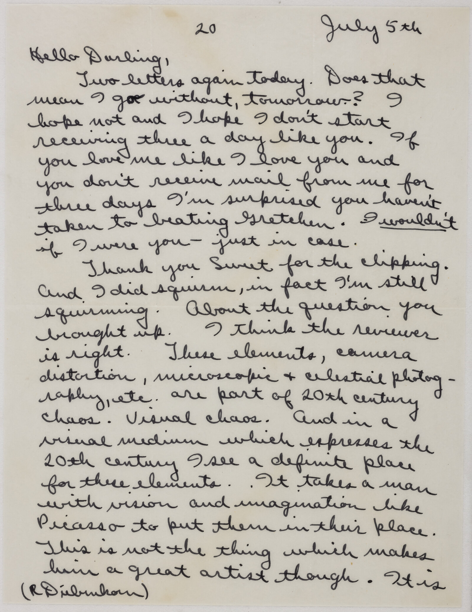 Correspondence from Richard Diebenkorn to Phyllis Diebenkorn