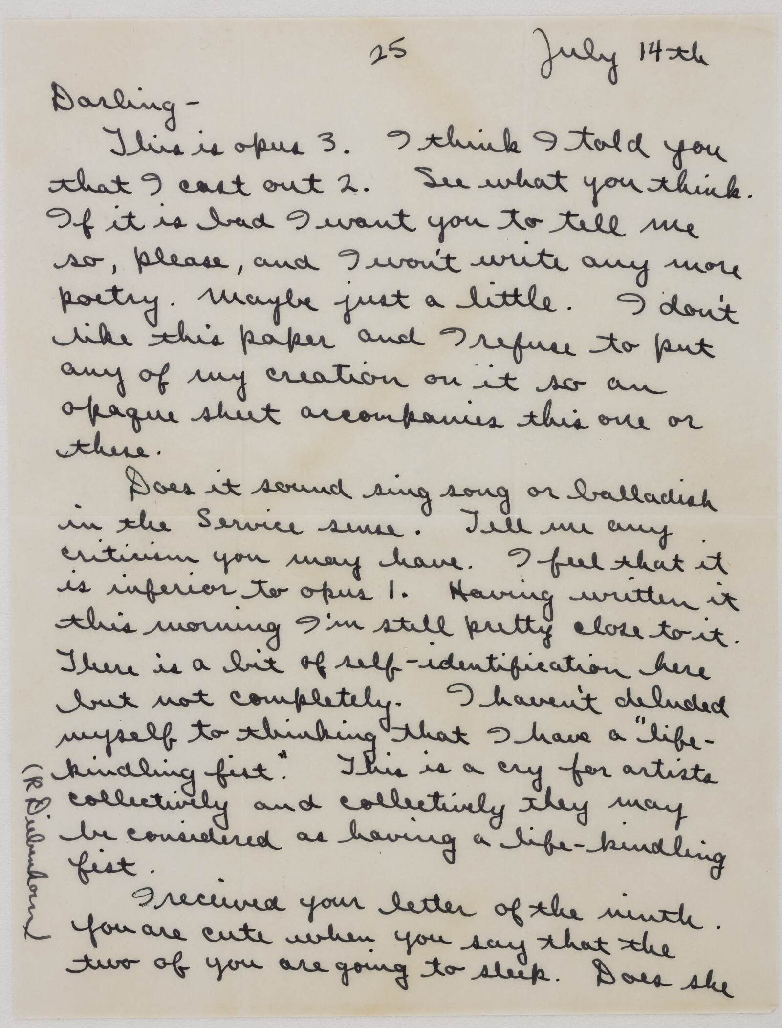 Correspondence from Richard Diebenkorn to Phyllis Diebenkorn