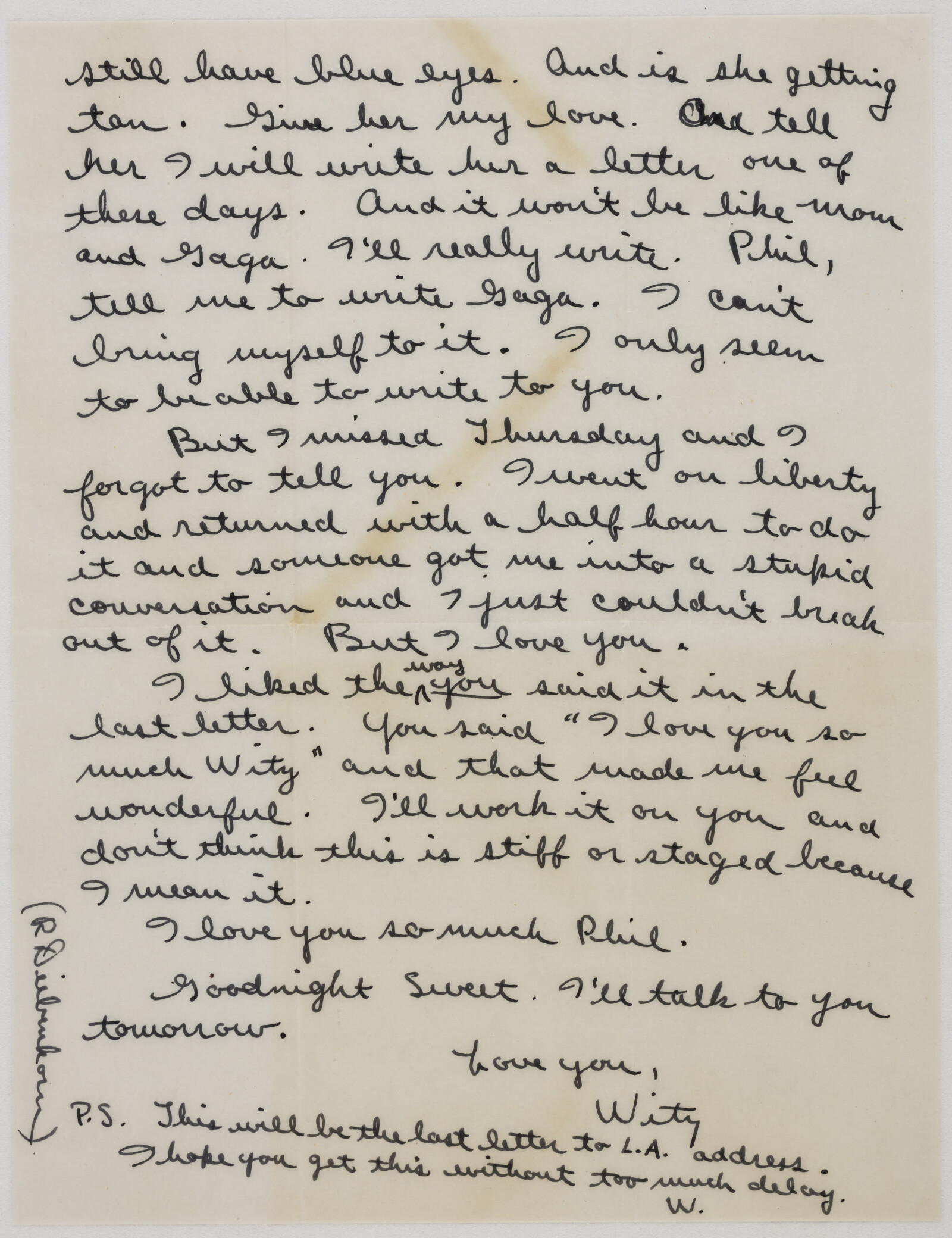 Correspondence from Richard Diebenkorn to Phyllis Diebenkorn