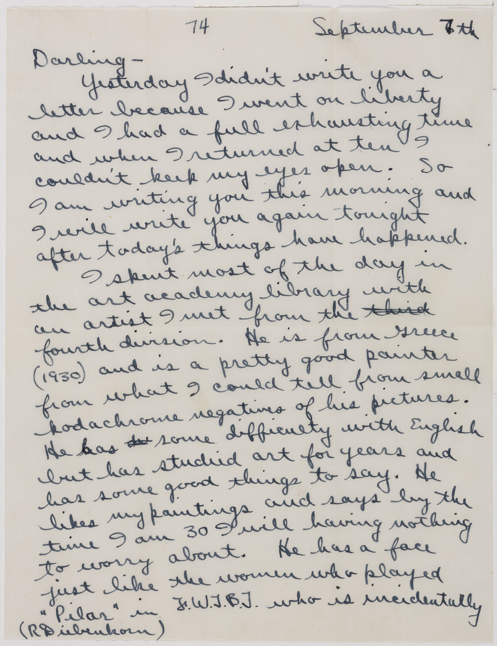 Correspondence from Richard Diebenkorn to Phyllis Diebenkorn