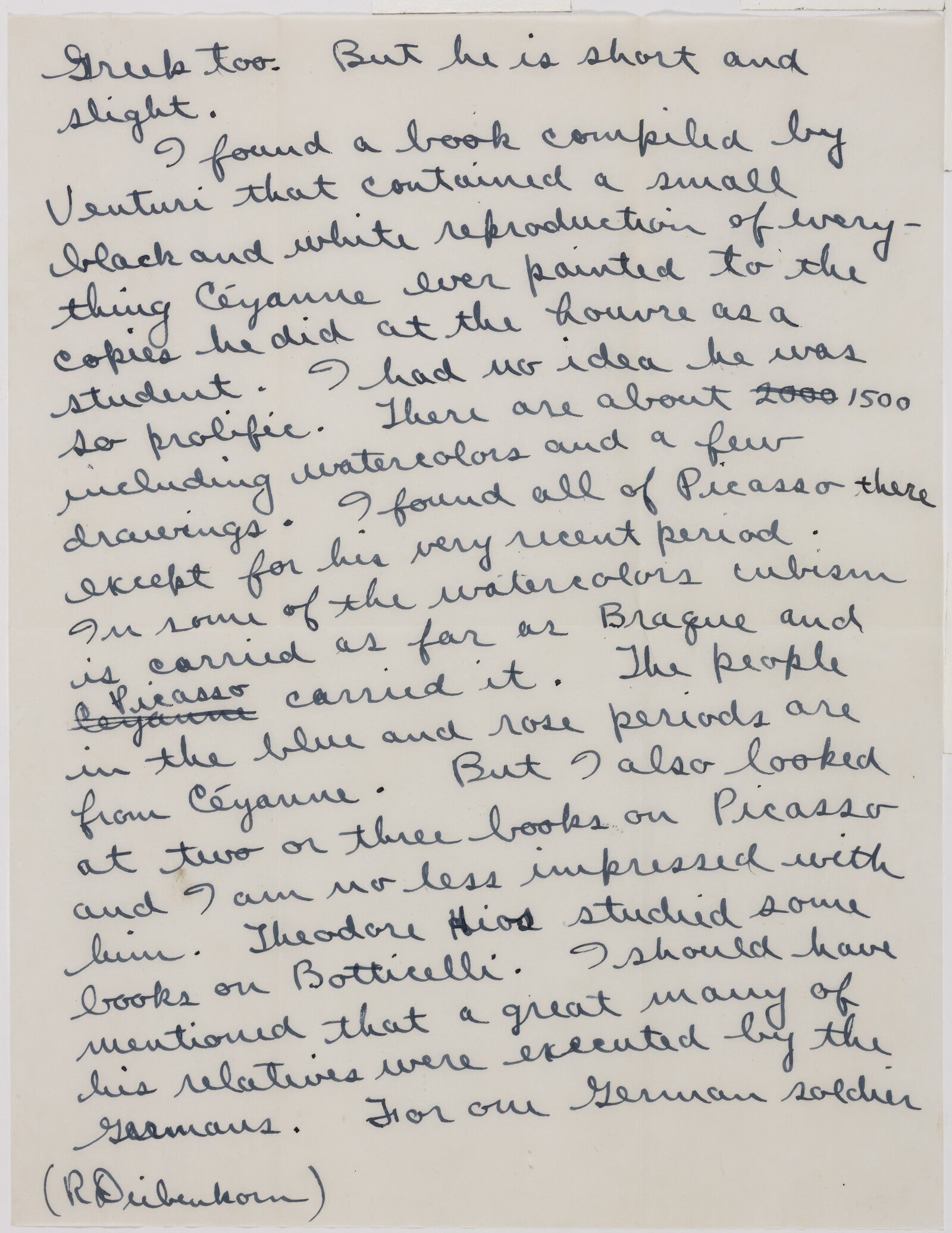 Correspondence from Richard Diebenkorn to Phyllis Diebenkorn