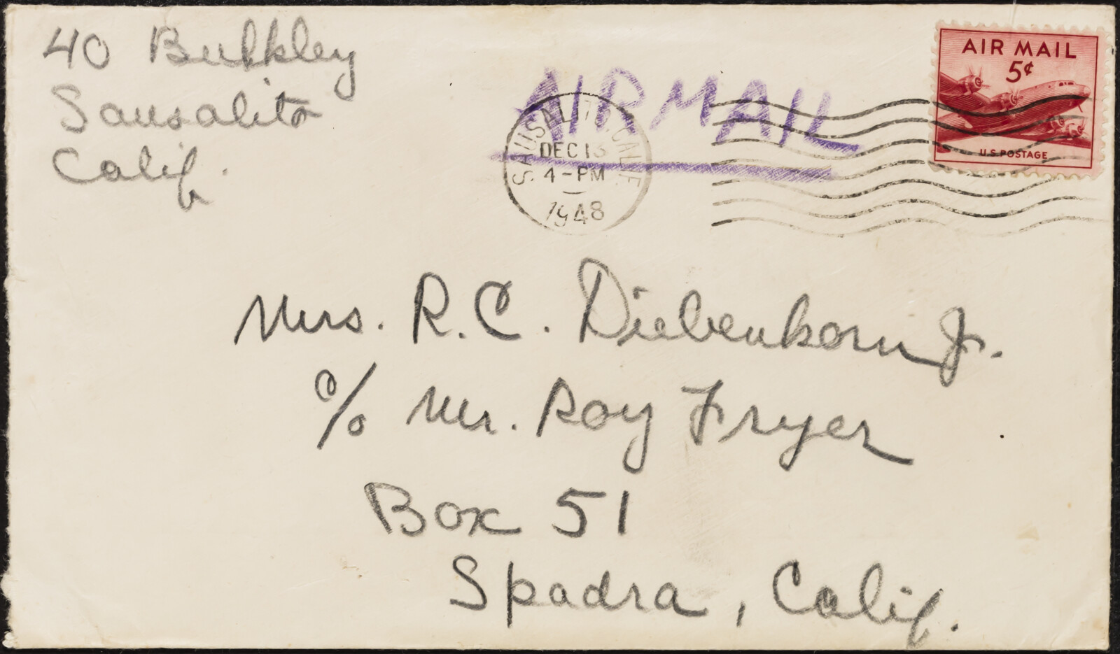Correspondence from Richard Diebenkorn to Phyllis Diebenkorn