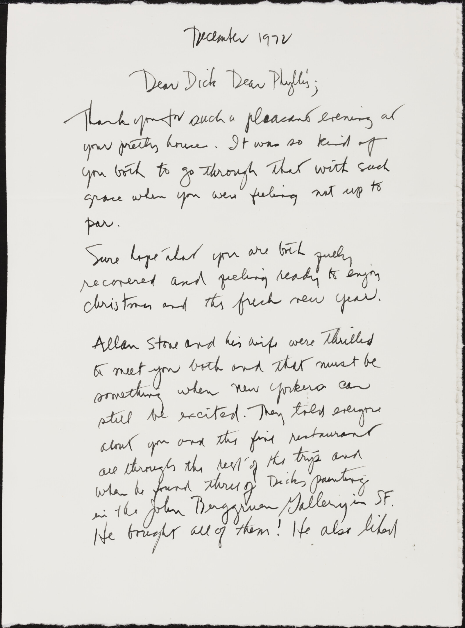 Correspondence from Wayne Thiebaud to Richard and Phyllis Diebenkorn