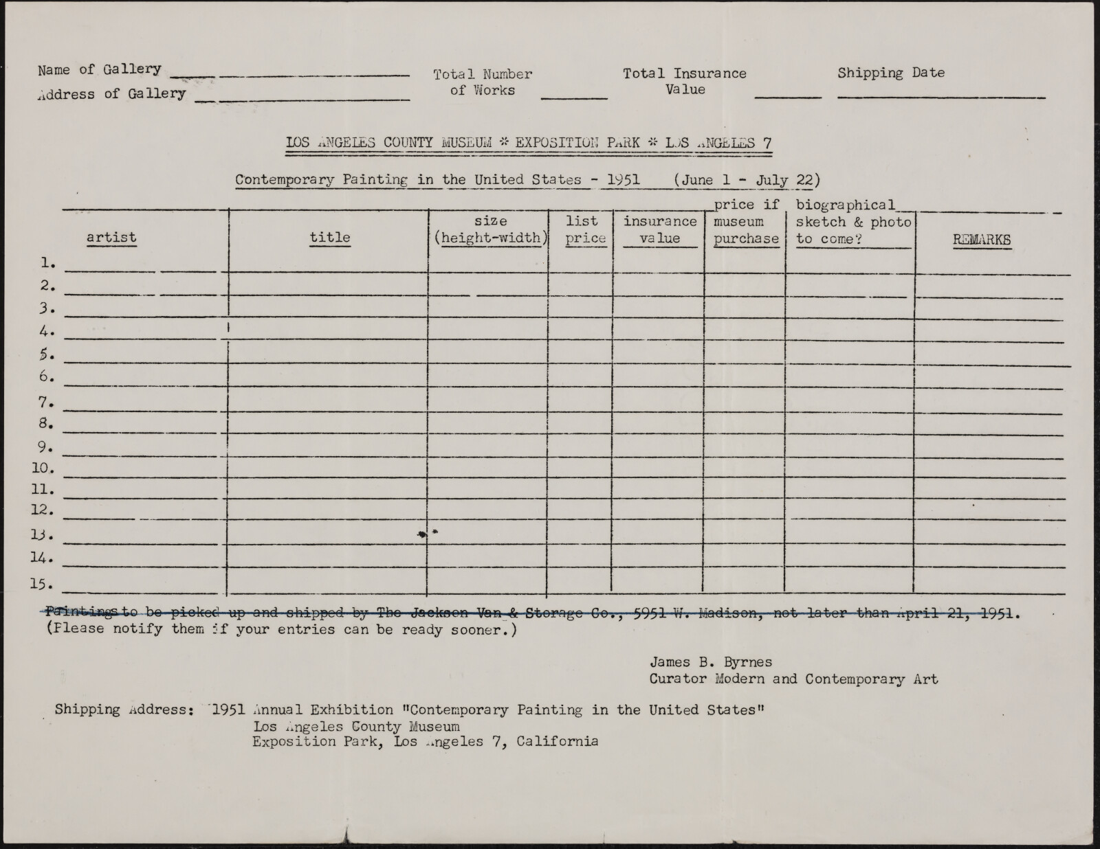 LOS ANGELES County Museum of Art. James "Jimmy" Byrnes, Dr. William R. Valentiner, James Brested.  Vera Wise, Texas Western College of the University of Texas. 1951-1952