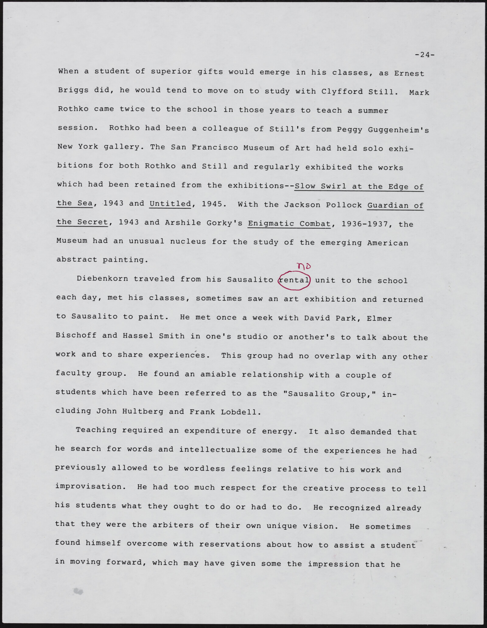 Gerald NORDLAND, essay draft, undated