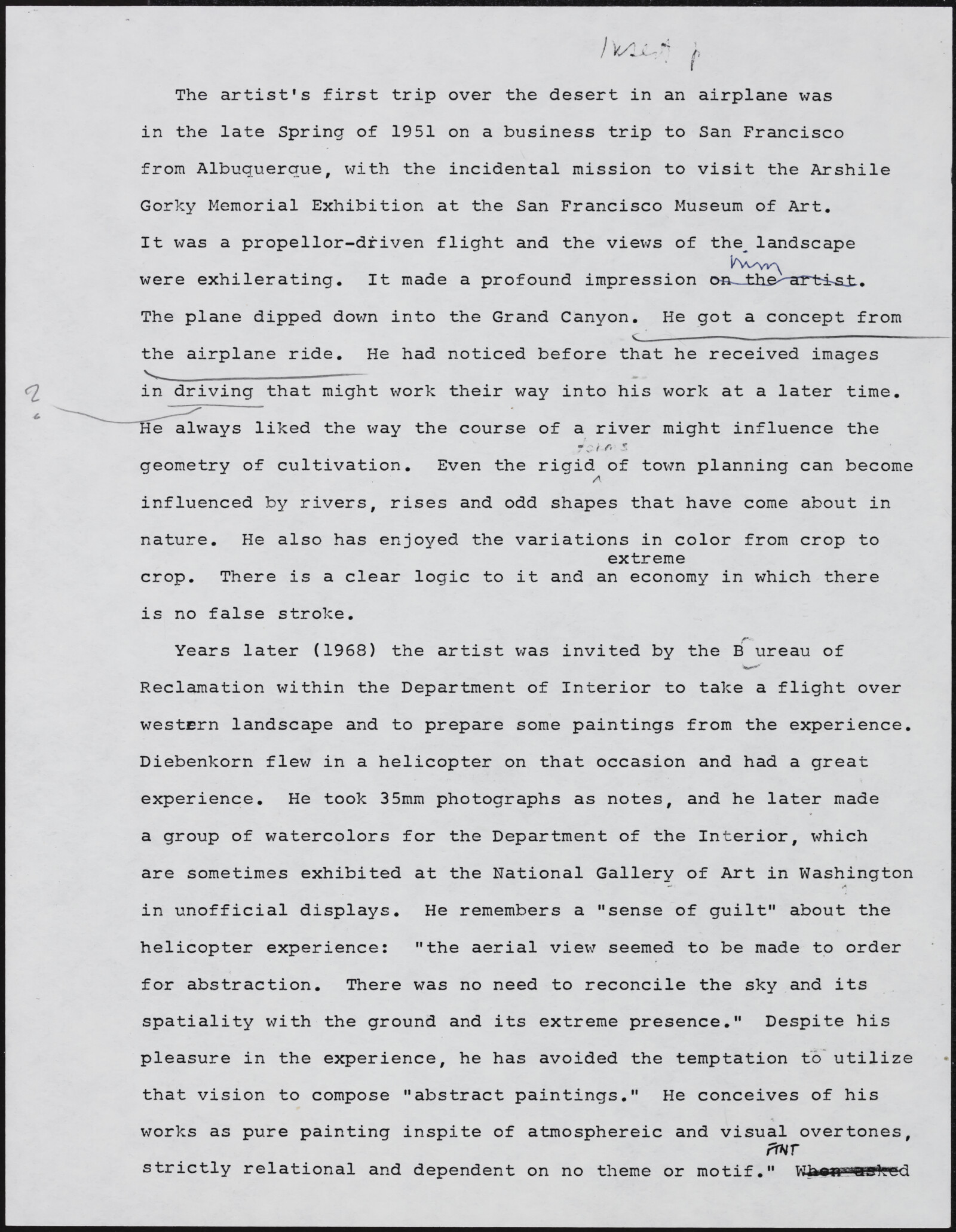 Gerald NORDLAND, essay draft, undated