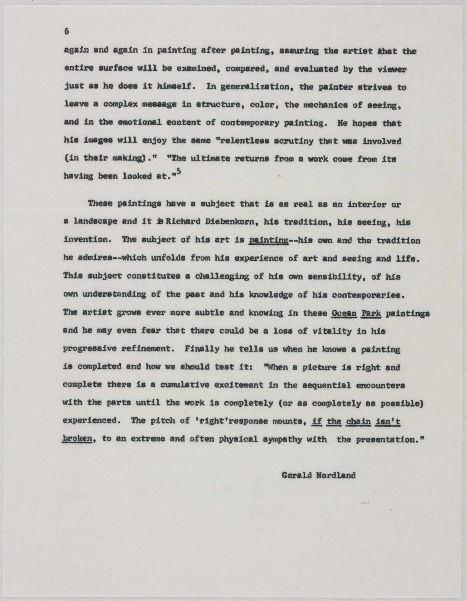 Gerald NORDLAND,  final essay for Marlborough essay and drafts, 1971