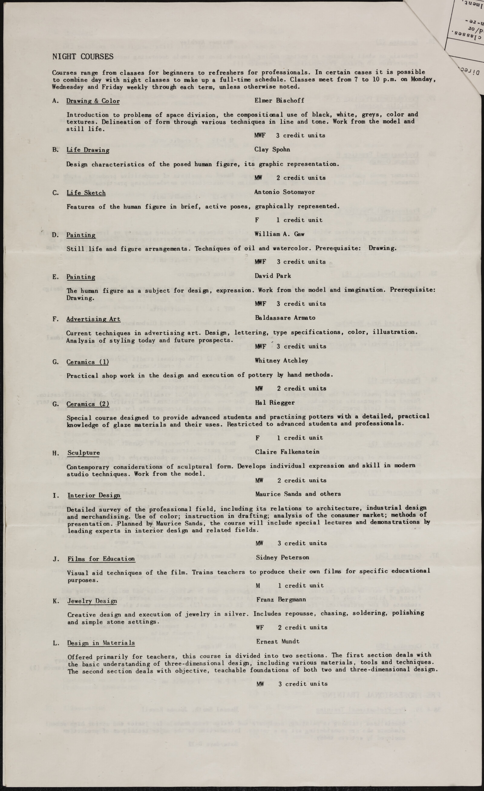 San Francisco Art Association. California School of Fine Arts. Bender Grant. Douglas MacAgy. Monroe Deutsch. 1946-1949