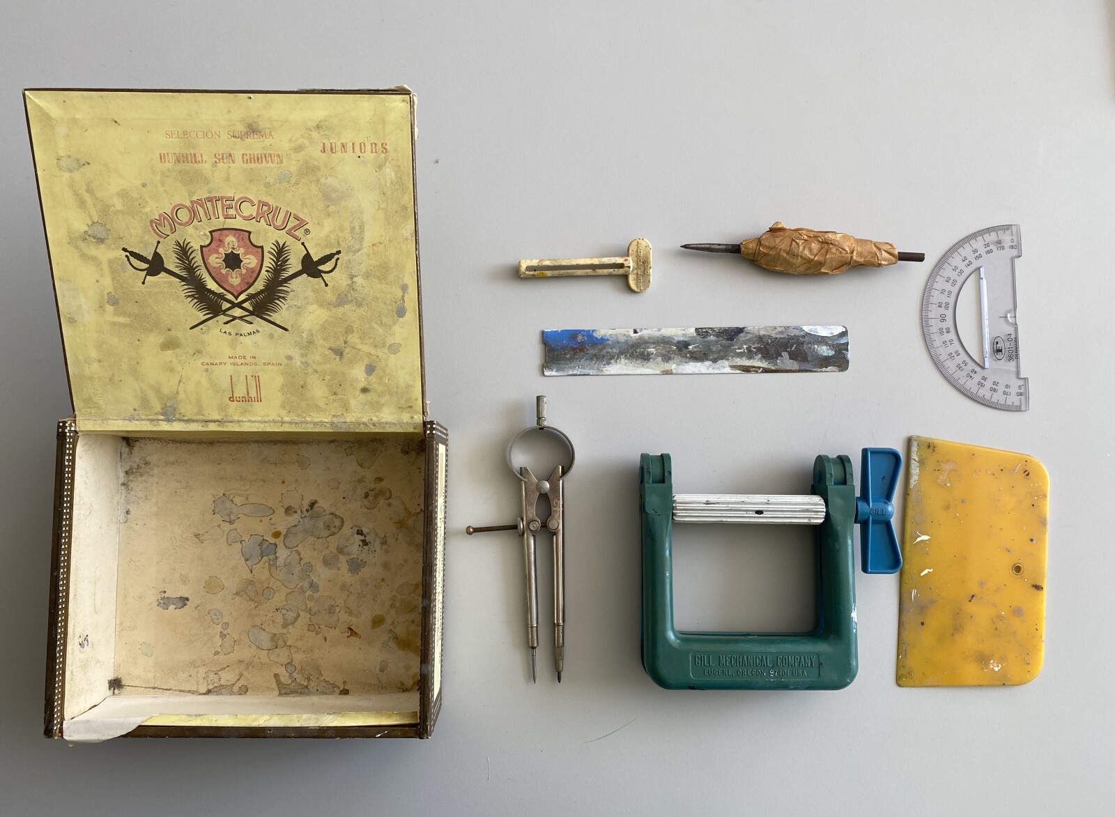 Studio Materials, Cigar Box With Paint Tools